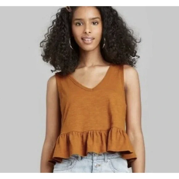 Wild Fable Rust Heritage Peplum V-Neck Tank Top Size Small - Picture 8 of 9